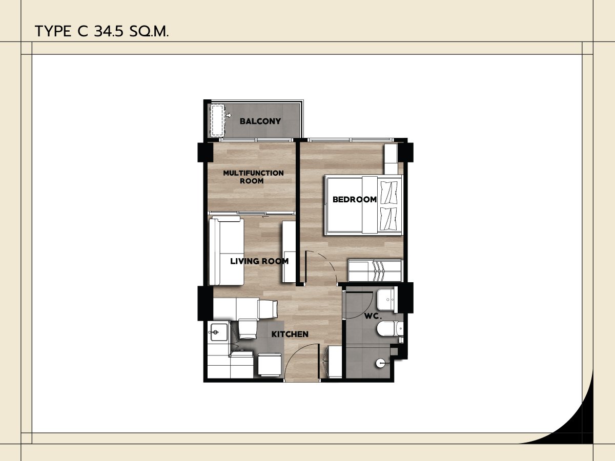 Unit Type C : 34.5 SQ.M.