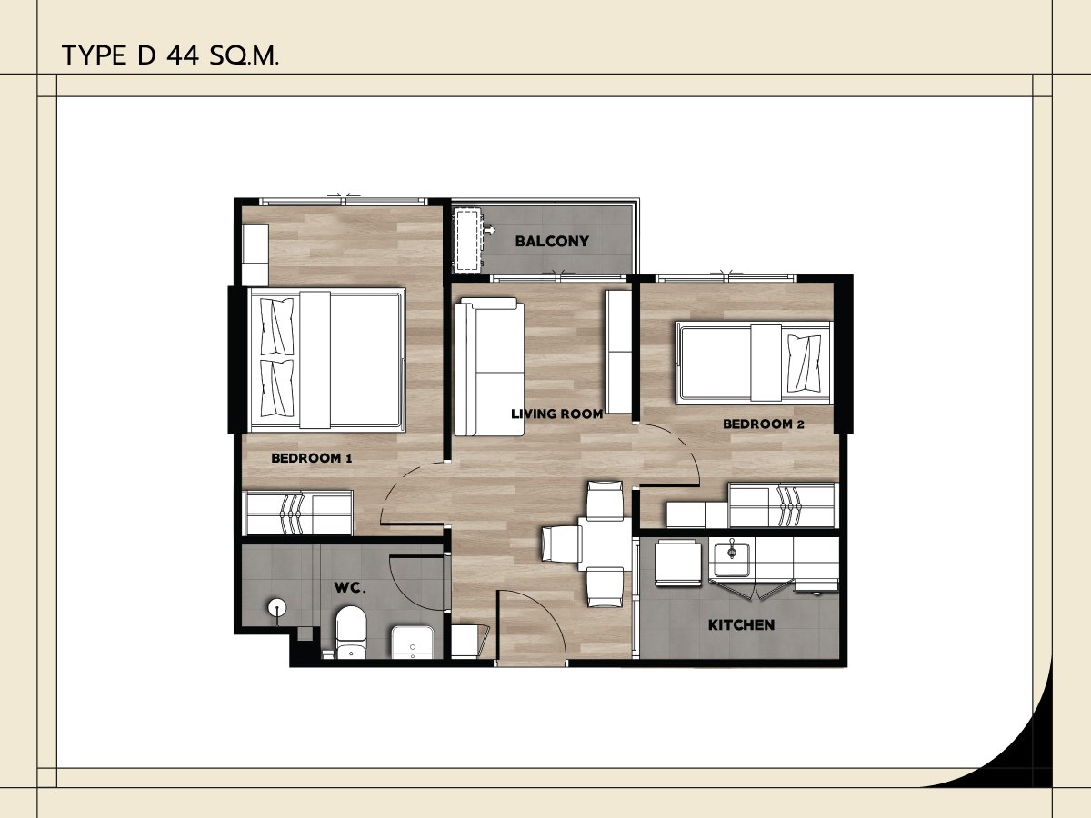 Unit Type D : 44 SQ.M.